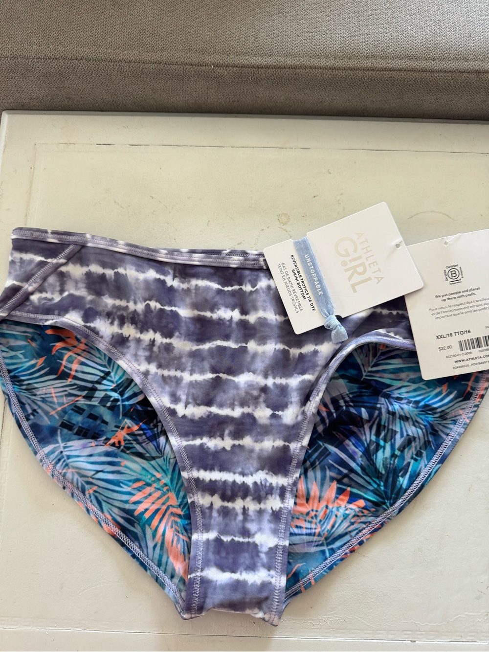 Athleta Girl Tropics Tie Dye Reversible Bikini Bottoms XXL/16